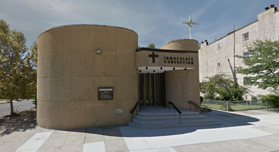 The Church of the Immaculate Conception, Baltimore. This is the third church building constructed. From Google Maps.